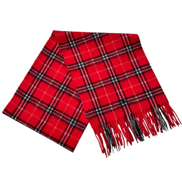 Burberry Red Check Lambswool Scarf - Picture 2 of 7